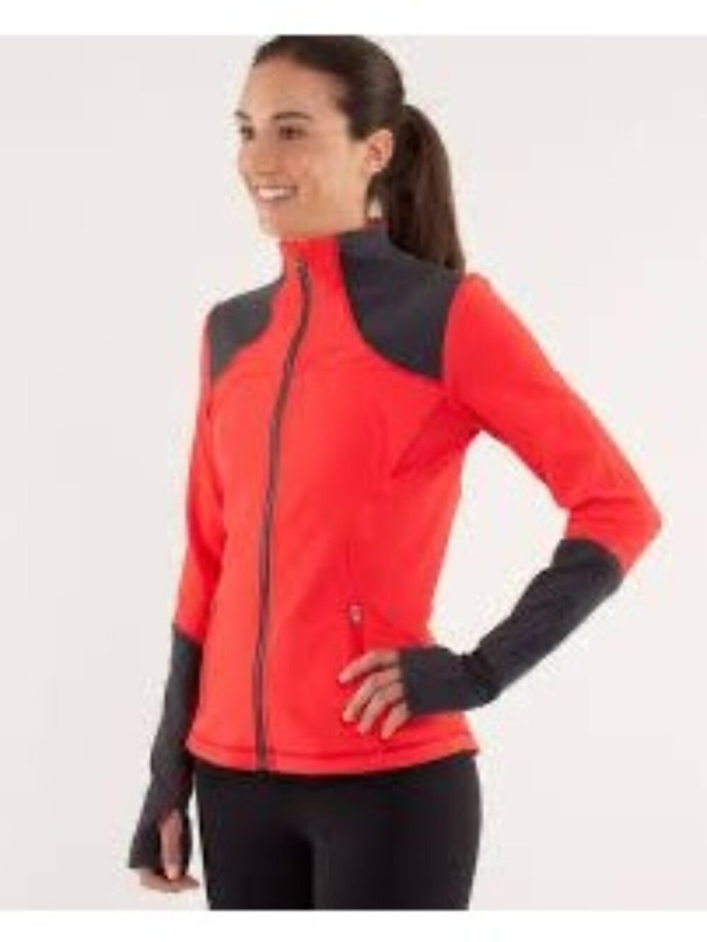 Lululemon Forme Full Zip Jacket Love Red Deep Coal Colorblock Yoga Size 4